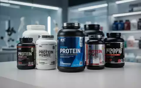 Nahaufnahme von Proteinpulvern und Nahrungsergänzungsmitteln in Behältern auf einer sauberen Oberfläche, mit verschwommenem Hintergrund. - Foto: über boerse-global.de