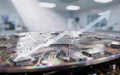 Nahaufnahme eines modernen Siliziumwafers, der ein subtiles Diagramm mit Aufwärtstrend widerspiegelt, in einer Hightech-Umgebung. - Foto: über boerse-global.de