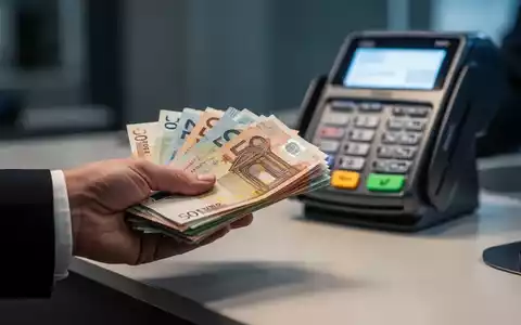 Eine Hand hält einen Stapel Euro-Banknoten, die über einen Ladentisch gereicht werden, im Hintergrund ein unscharfes Zahlungsterminal. - Foto: über boerse-global.de