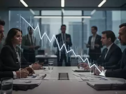 Abstrakte Darstellung eines fallenden Finanzdiagramms vor dem Hintergrund eines modernen Büros, das Sparmaßnahmen und Verhandlungen symbolisiert. - Foto: über boerse-global.de