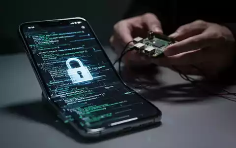 Nahaufnahme eines Smartphones mit Störung auf dem Bildschirm und Händen, die ein kleines elektronisches Gerät anschließen. - Foto: über boerse-global.de