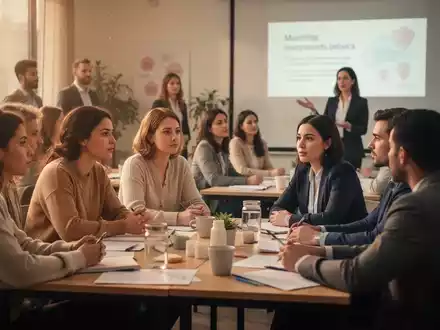 Eine vielfältige Gruppe von Menschen, darunter Studenten und Fachleute, nimmt an einem Seminar zur mentalen Gesundheit teil. - Foto: über boerse-global.de