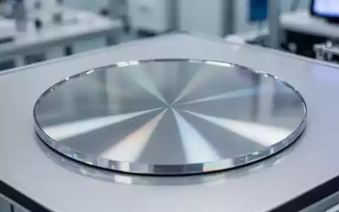 Nahaufnahme eines glänzenden 6-Zoll-Indiumphosphid (InP)-Wafers in einer High-Tech-Umgebung, der Präzision und Wert symbolisiert. - Foto: über boerse-global.de