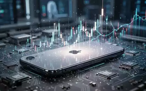 A glowing iPhone surrounded by abstract digital graphics representing rising prices and memory chips, set against a blurred tech background. - Foto: über boerse-global.de