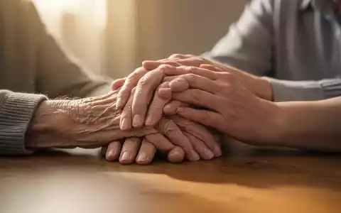 Hände einer älteren Person werden sanft von den Händen einer jüngeren Person gehalten, symbolisch für Demenzfälle und Pflege. - Foto: über boerse-global.de