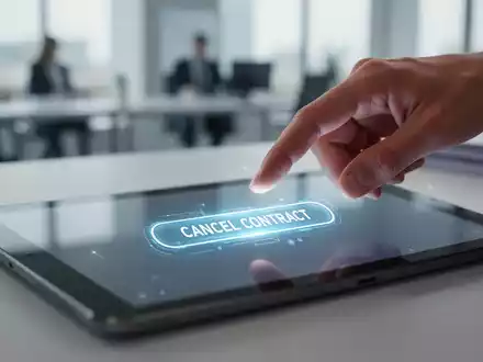 Ein Finger drückt auf einen digitalen Button mit der Aufschrift „Vertrag widerrufen“ auf einem Tablet-Bildschirm. - Foto: über boerse-global.de
