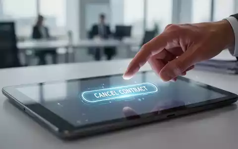 Ein Finger drückt auf einen digitalen Button mit der Aufschrift „Vertrag widerrufen“ auf einem Tablet-Bildschirm. - Foto: über boerse-global.de
