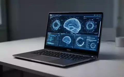 A sleek Dell laptop open on a modern desk, with abstract AI software interfaces displayed on its screen, illustrating advanced technology. - Foto: über boerse-global.de