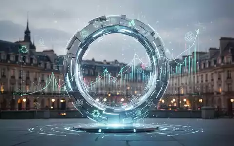 Ein futuristisches, leuchtendes digitales Portal, das Datenfluss und Zugänglichkeit symbolisiert, mit Finanz- und Nachhaltigkeitssymbolen. - Foto: über boerse-global.de