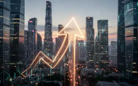Ein stilisierter, leuchtender Pfeil zeigt aufwärts über einer verschwommenen Finanzmetropole bei Dämmerung, der Marktwachstum symbolisiert. - Foto: über boerse-global.de