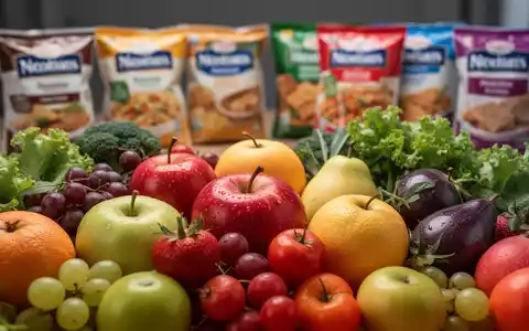 Nahaufnahme von frischem Obst und Gemüse, mit unscharfen, verarbeiteten Lebensmitteln im Hintergrund, die gesunde Ernährung symbolisieren. - Foto: über boerse-global.de