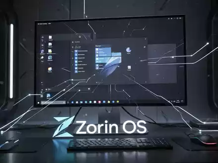 A stylized Zorin OS logo with glowing lines connecting to a computer monitor displaying a clean, modern operating system interface. - Foto: über boerse-global.de