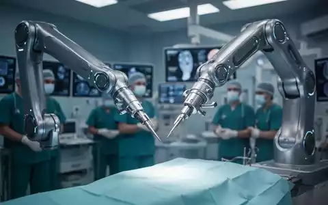 Ein futuristischer Roboterarm führt in einem Operationssaal eine Präzisionsoperation durch. - Foto: über boerse-global.de