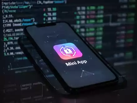 Smartphone displaying a fraudulent mini-app icon, with blurred financial data in the background, symbolizing digital fraud. - Foto: über boerse-global.de