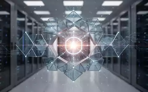 Abstrakte Darstellung von KI-Managementsystemen und Zertifizierung. Geometrische Formen symbolisieren ein sicheres, reguliertes KI-Netzwerk. - Foto: über boerse-global.de