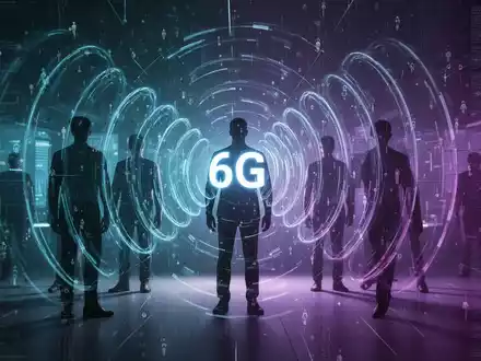 Abstrakte Darstellung von Funkwellen, die menschliche Silhouetten umgeben, symbolisiert die Überwachung durch 6G-Technologie. - Foto: über boerse-global.de