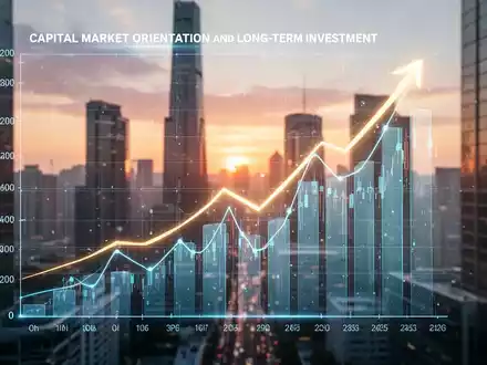 Ein stilisiertes, leuchtendes digitales Diagramm, das aufwärts gerichtetes Finanzwachstum zeigt, über einem modernen Finanzviertel bei Sonnenuntergang. - Foto: über boerse-global.de