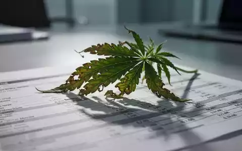 Welkes Cannabisblatt liegt auf Finanzdokumenten, symbolisiert Insolvenz in der Cannabisbranche. - Foto: über boerse-global.de