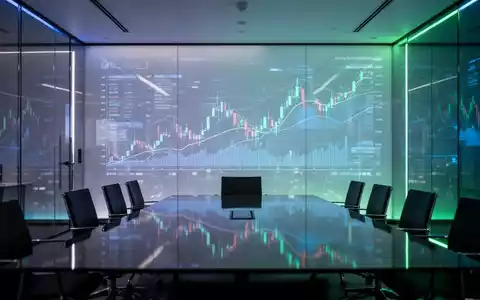Ein modernes Büro mit digitalen Finanzcharts, die auf eine Glaswand projiziert werden und sich in einem Konferenztisch spiegeln. - Foto: über boerse-global.de