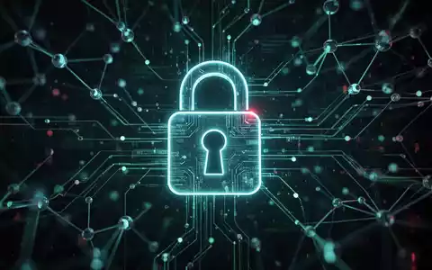 A glowing digital padlock icon overlaid on an abstract network of blue and green lines and nodes, symbolizing AI security. - Foto: über boerse-global.de