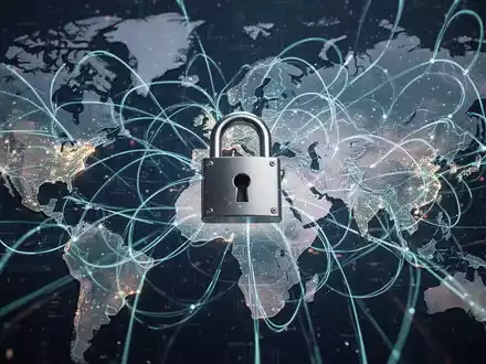 Intertwined global networks and data streams with a lock icon over a map of the EU and US, symbolizing AI export restrictions. - Foto: über boerse-global.de