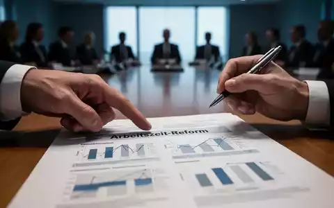 Hände zeigen auf ein Dokument mit Diagrammen und dem Titel 'Arbeitszeit-Reform' in einem Konferenzraum. - Foto: über boerse-global.de