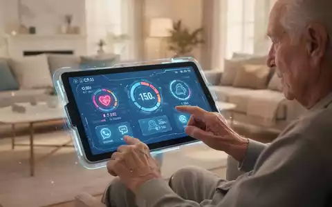 An elderly person using a digital tablet with a focused, content expression, highlighting digital support systems for seniors. - Foto: über boerse-global.de