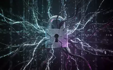 Abstrakte Darstellung digitaler Bedrohungen: Datenströme und Binärcode, teilweise korrupt. Ein Vorhängeschloss wird von digitalen Ranken umhüllt. - Foto: über boerse-global.de