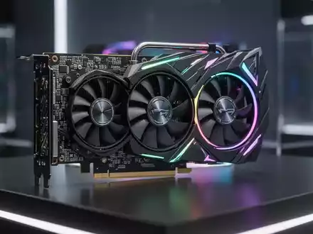 Close-up of a high-performance computer graphics card with intricate details, cooling fans, and RGB lighting. - Foto: über boerse-global.de