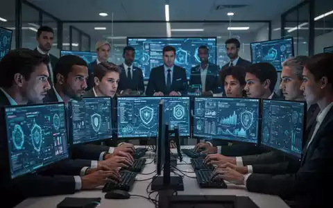 Finanzfachleute in einem modernen Büro, die an einer Cybersecurity-Schulung teilnehmen, Bildschirme spiegeln sich in ihren Gesichtern. - Foto: über boerse-global.de