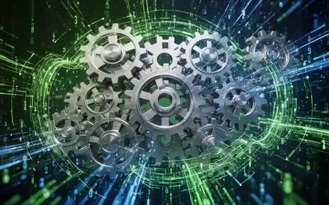 Abstrakte Darstellung von Zahnrädern und digitalen Datenströmen, die EU-Regulierungen, Kreislaufwirtschaft und Nachhaltigkeit symbolisieren. - Foto: über boerse-global.de