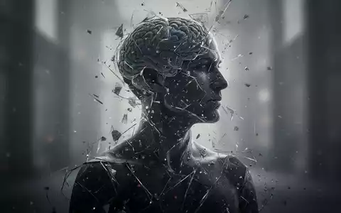 Eine fragmentierte menschliche Silhouette vor einem verschwommenen Hintergrund, die inneren psychologischen Konflikt darstellt. - Foto: über boerse-global.de