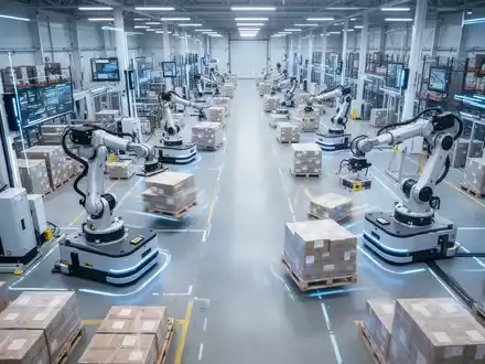 Ein modernes Logistiklager mit automatisierten Robotern und Fließbändern, die Pakete und Paletten bewegen, symbolisiert operative Exzellenz. - Foto: über boerse-global.de
