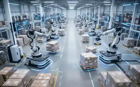 Ein modernes Logistiklager mit automatisierten Robotern und Fließbändern, die Pakete und Paletten bewegen, symbolisiert operative Exzellenz. - Foto: über boerse-global.de