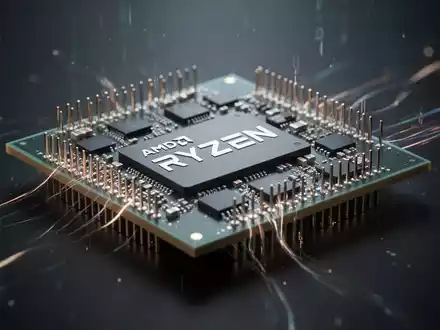 A close-up, abstract shot of an AMD Ryzen CPU, highlighting its intricate design and the concept of data security. - Foto: über boerse-global.de