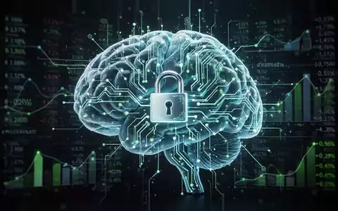 Stylized digital brain made of glowing circuits, overlaid with financial data and a padlock, representing AI cost management. - Foto: über boerse-global.de