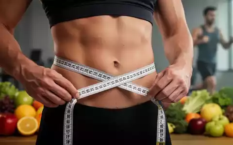 Ein Maßband um eine Taille mit gesunden Maßen, im Hintergrund unscharf gesunde Lebensmittel und eine Person beim Sport. - Foto: über boerse-global.de