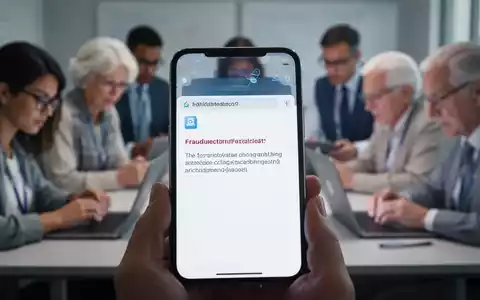 A close-up of a smartphone screen showing a phishing email, with blurred diverse people in the background, representing various demographics. - Foto: über boerse-global.de