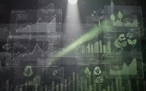 Abstrakte Darstellung von Nachhaltigkeitsberichterstattung mit überlappenden digitalen Ebenen, Finanzgrafiken und Umwelt-Icons. - Foto: über boerse-global.de