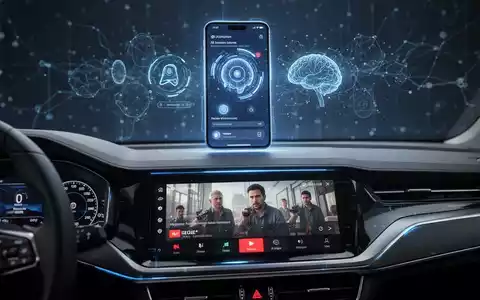 Ein futuristisches Smartphone mit KI-Siri-Interface und ein Auto-Dashboard mit Video-CarPlay-Integration. - Foto: über boerse-global.de