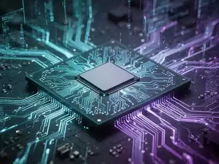 Nahaufnahme eines modernen Computerprozessors mit komplexen Schaltkreisen und leuchtenden Datenströmen. - Foto: über boerse-global.de