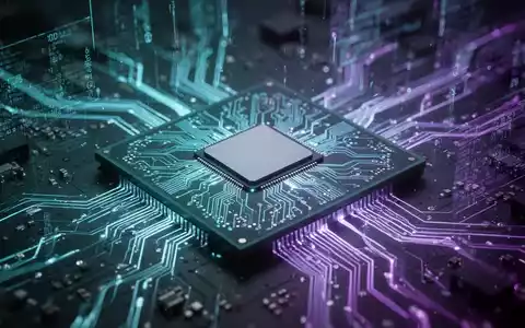 Nahaufnahme eines modernen Computerprozessors mit komplexen Schaltkreisen und leuchtenden Datenströmen. - Foto: über boerse-global.de