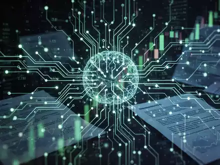 A glowing, intricate neural network pattern superimposed over abstract financial charts and digital documents, representing AI in finance. - Foto: über boerse-global.de