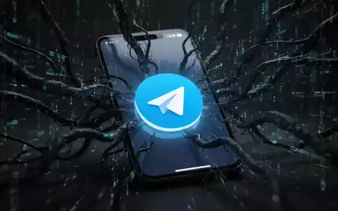 Ein Smartphone-Bildschirm mit einem leuchtenden Telegram-App-Symbol, umgeben von dunklen, digitalen Ranken, die Cyberkriminalität symbolisieren. - Foto: über boerse-global.de