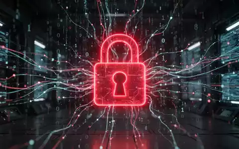 A glowing red lock icon superimposed over a futuristic network of data streams and binary code, symbolizing a critical security vulnerability. - Foto: über boerse-global.de