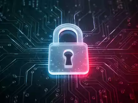 A glowing digital padlock icon on a dark, circuit board background, symbolizing cybersecurity and network disruption. - Foto: über boerse-global.de