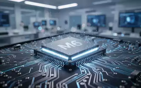 A stylized, glowing microchip labeled 'M6' on a futuristic circuit board, representing advanced technology and chip manufacturing. - Foto: über boerse-global.de