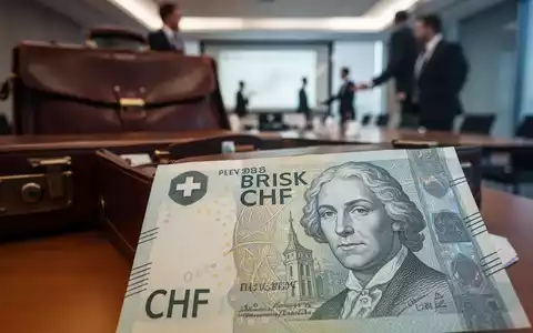 Nahaufnahme einer Schweizer Franken Banknote, im Hintergrund leicht unscharf ein Koffer oder Konferenzraum. Fokus auf Währung und Finanzen. - Foto: über boerse-global.de