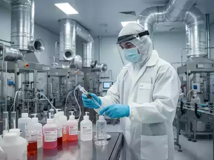 Ein Chemiker in Schutzkleidung arbeitet in einem Labor mit chemischen Apparaturen, die auf Sicherheit und Präzision hinweisen. - Foto: über boerse-global.de
