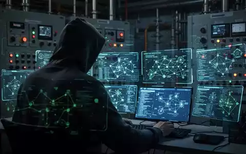 A shadowy figure in a hoodie works on holographic screens, displaying network diagrams, symbolizing cybersecurity for critical infrastructure. - Foto: über boerse-global.de